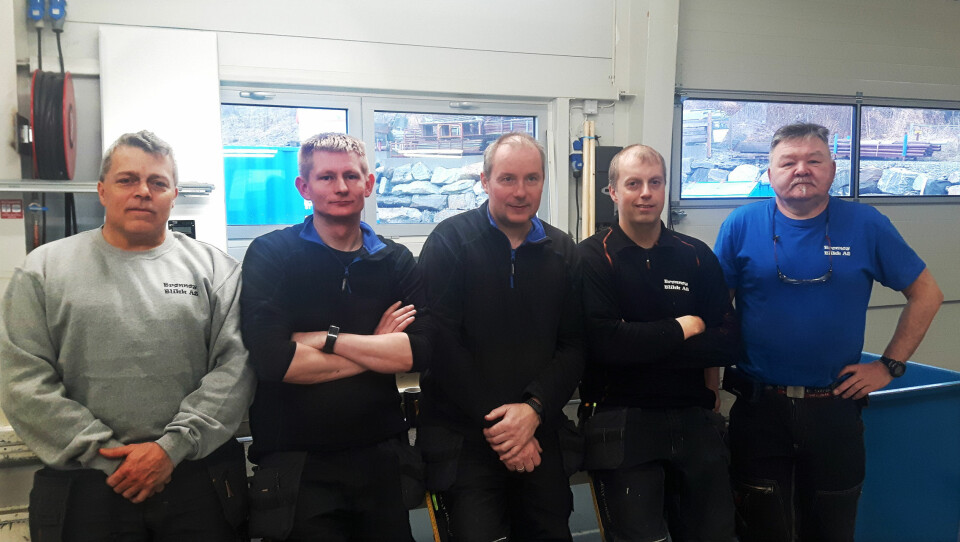 De ansatte hos Brønnøy Blikk i Sandnessjøen: F.v. daglig leder Jørn Govasli, Tommy Pettersen, Arnt Jørgen Åsvang (eier), Tor Arne Edvardsen og Bjørn Bjørgan.