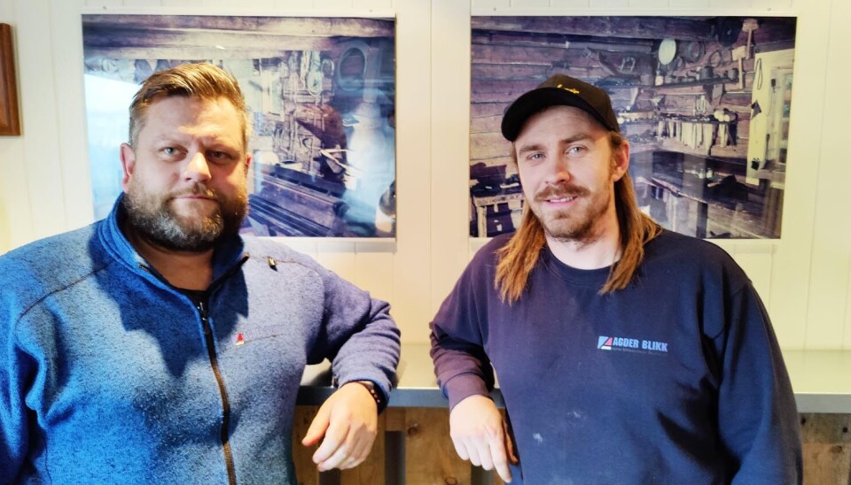 Agder Blikk blir 40 år i år. Terje Augland (tv) har vært der halve tiden og er i dag daglig leder mens Tom André Olsen er blikkenslagermester og faglig leder.