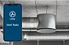 Digitalt skilt med Lindab-logo og teksten «Vent Tools» foran ventilasjonsrør i taket.